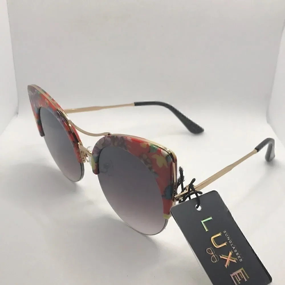 Luxe Retro Cat Eye Floral Pattern Sunglasses